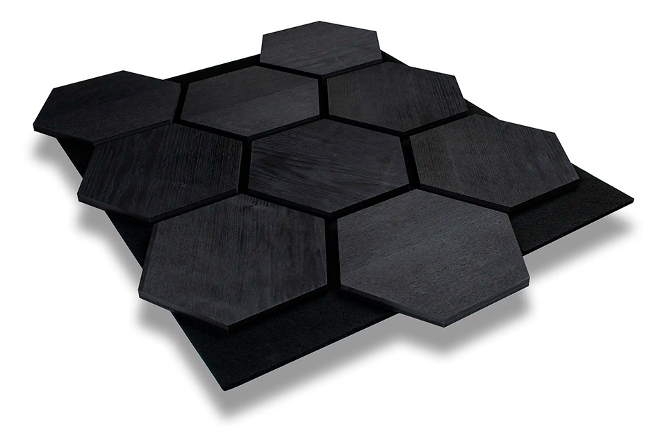 Hexagon Black Ash akustisk træpanel