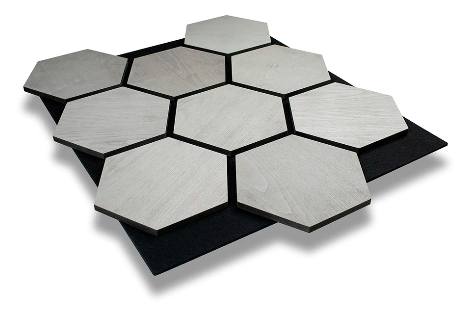 Hexagon Gray Ash akustisk træpanel